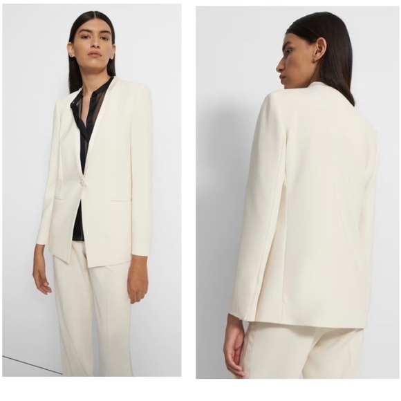 THEORY Admiral Crepe Clean Cut Tuxedo Tux One Button Jacket Fitted Blazer Size 6 - Picture 2 of 10